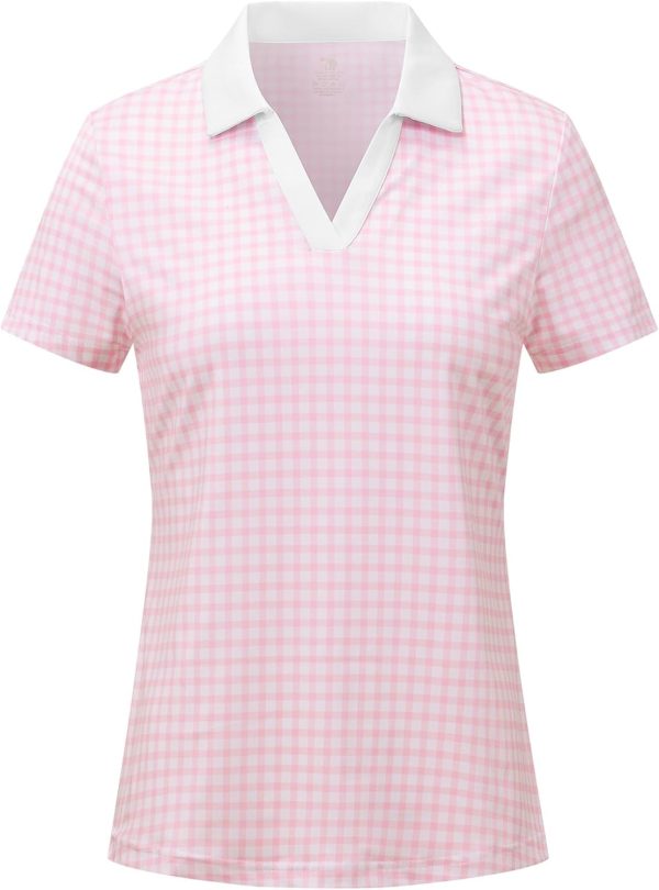Women's Short Sleeve Golf Tennis Polo Shirts V Neck Collared Workout Tops UV Protection Dry Fit