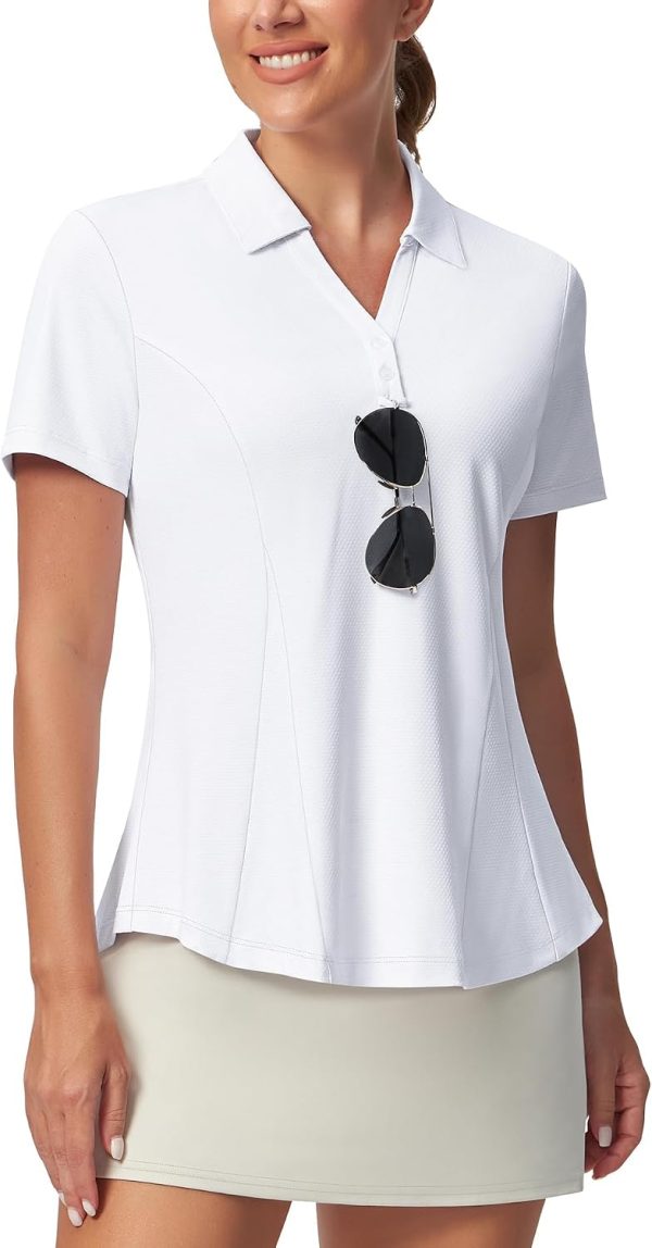 Women's Golf Polo Shirt with Sunglass Loop, No-Tuck Peplum Tennis Pickleball Top, V-Neck UPF 50+