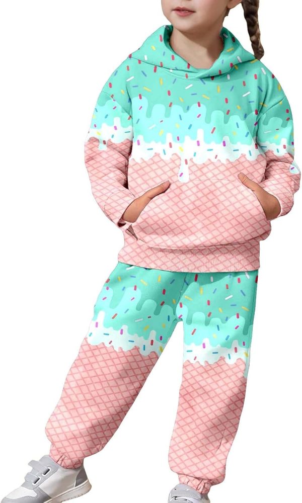 Toddler Boys Girls Sweatsuit Ice Cream Drip 2 Piece Sweatsuits for Teens Kids Sweatshirts and Jogger Sweatpants Set