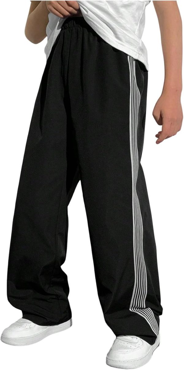 Boy's Baggy Track Pants Stripe Side Elastic Waist Wide Leg Pants Casual Joggers Spring Summer Trousers