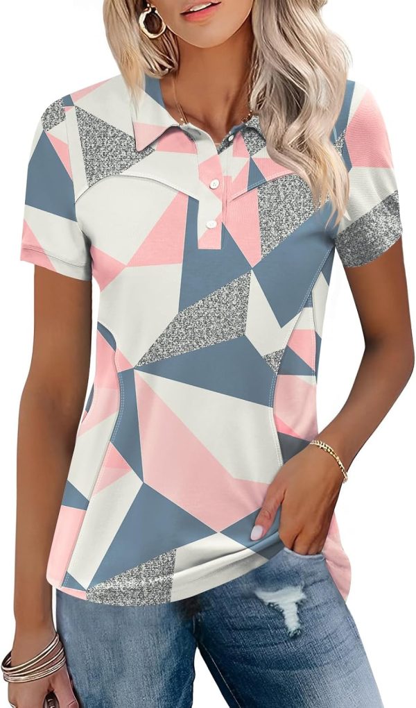 Womens Golf Polo Shirts Collared Short Sleeve T Shirt Lightweight Moisture Wicking Polo Casual 3 Buttons Outfits