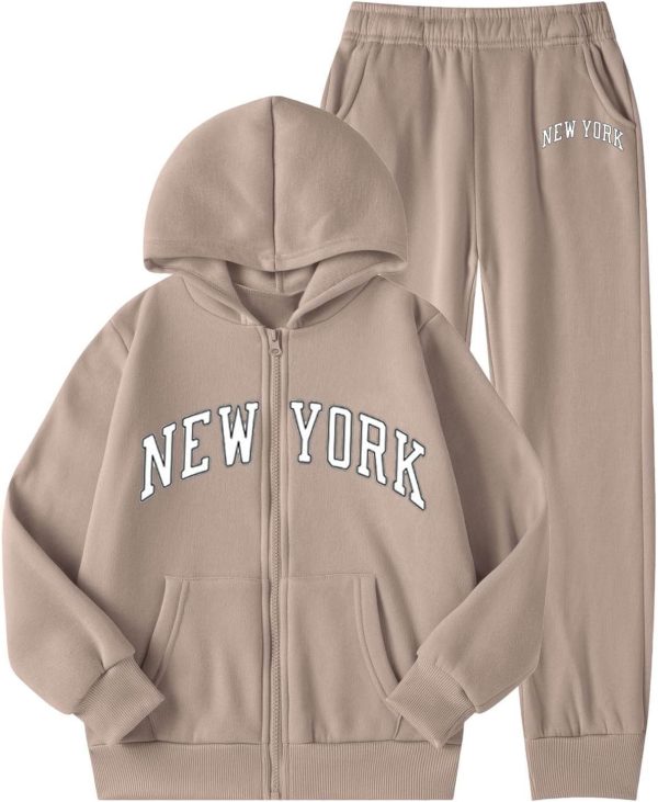 Kids 2 Piece Outfits Boys Girls New York Full Zip Hoodie Sweatshirt Jogger Sweatpants Tracksuit Sweatsuit Set