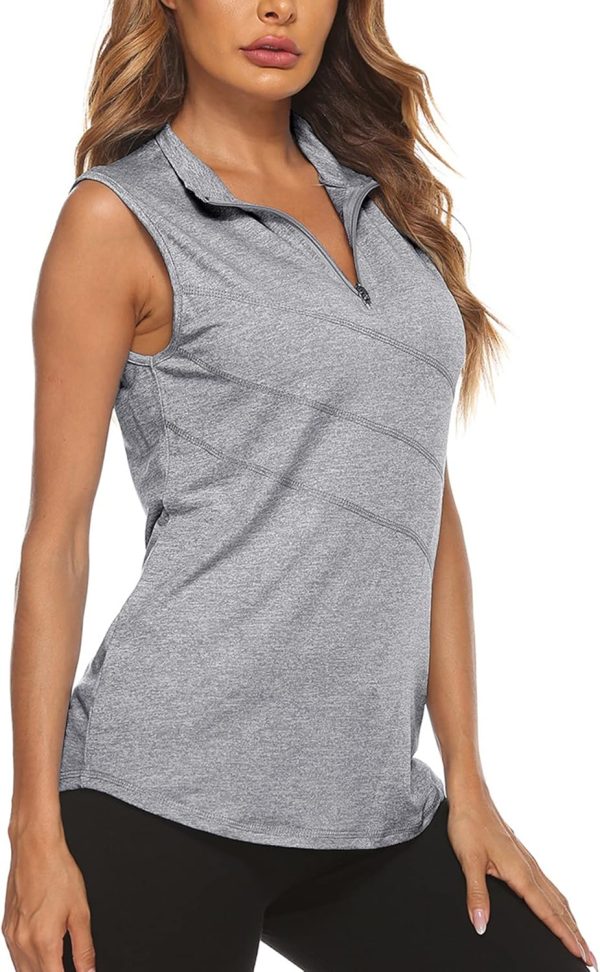 Women's Sleeveless Golf Tennis Polo Shirts Zip Up Dry Fit Workout Tank Tops Athletic Shirt