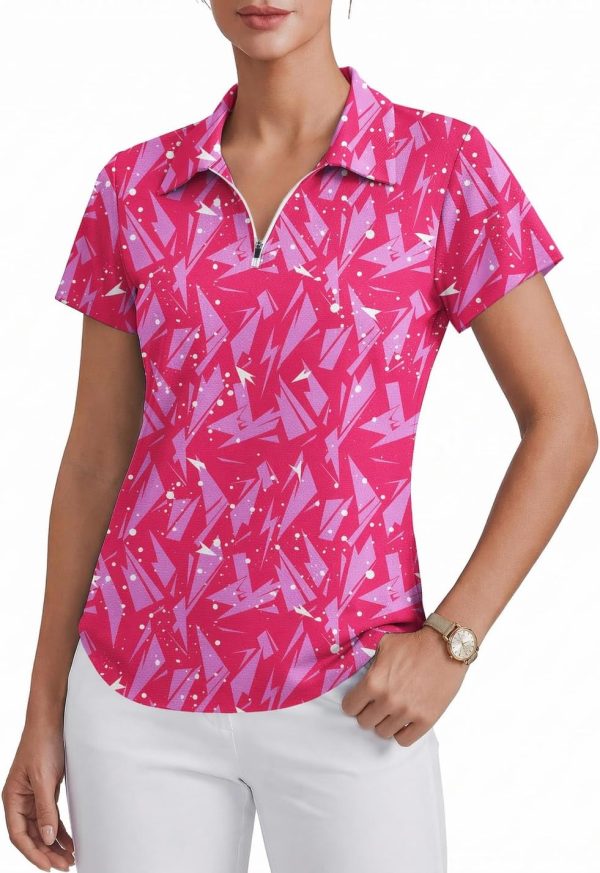 Womens Golf Shirt Short Sleeve UPF 50+ Tennis Polo Shirts 1/4 Zip Up Collared Quick Dry Athletic Pickleball Shirt