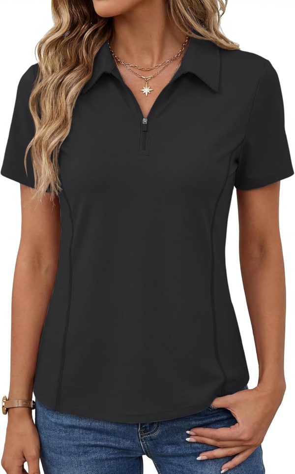 Women’s Short Sleeve Athletic Polo Shirt High Performance Stretch Quarter Zip Top for Golf Tennis