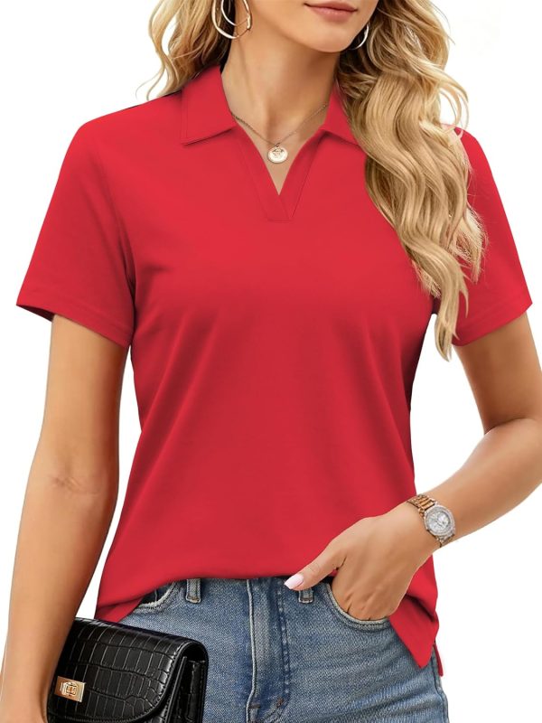 Women's Polo Shirts Cotton Pique Short Sleeve Summer Tops Collared V-Neck Work,Casual,Golf Shirt