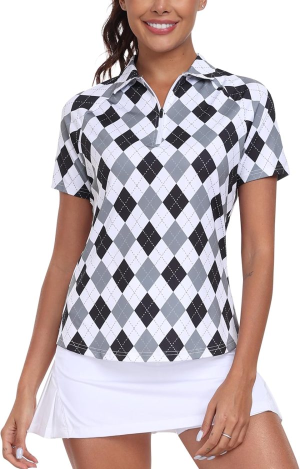 Women's Golf Polo Shirt Short Sleeve Collared 1/4 Zip Athletic Tennis Shirt Quick-Dry Lightweight Summer Casual Tops